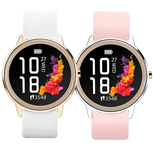 Image of Blueshaweu Compatible for Sekonda Flex Smart Watch Bands, Sport Silicone Replacement Strap for Sekonda Flex Womens 42mm Smart Watch (White+Pink)