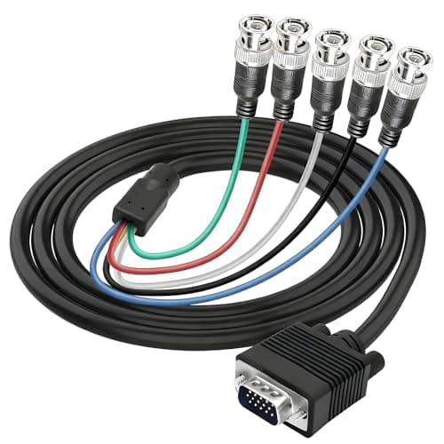 Image of MAYWILL VGA to BNC Adapter Cable,HD15 VGA Male to 5 BNC Male RGBHV Coaxial High Resolution Monitor Breakout Wire for HDTV PC Projector Large Screen Video Conversion Cable-1.5M
