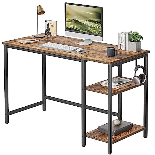 Image of CubiCubi Computer Desk, 120 x 48 cm Office Desk with Reversible Storage Shelves, Small Table Modern Style for Study, Bedroom, Living Room, Rustic Brown
