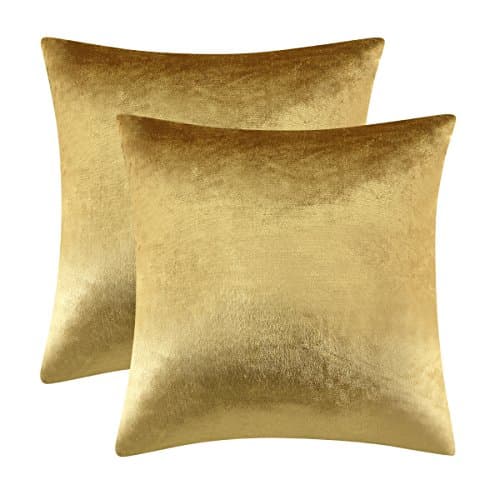 Image of GIGIZAZA 45x45 Cushion Covers Set of 2,Velvet Gold Throw Pillow Covers Decorative Modern Square Luxury Solid Cushion Cases for Bedroom Couch Sofa Pillow Cases
