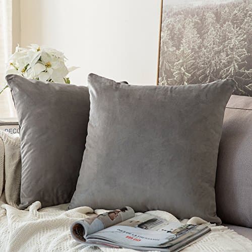Image of MIULEE Decorative Velvet Cushion Covers 55cm x 55cm/Square Throw Pillowcases for Sofa Bedroom with Invisible Zipper 22x22 Inches Sets of 2 Grey