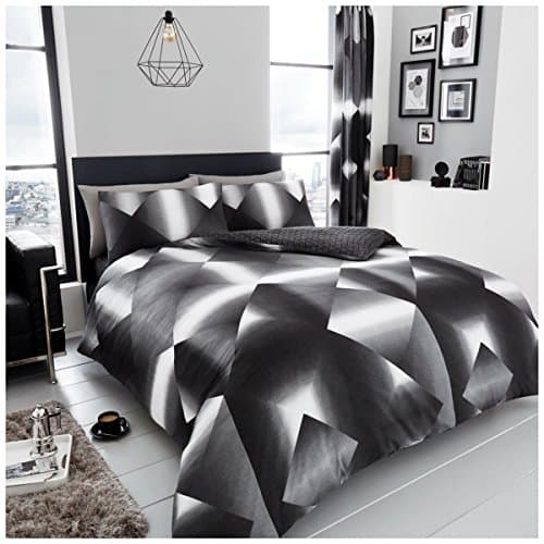 Image of GC GAVENO CAVAILIA Printed Duvet Cover Sets, Reversible Bedding Bed Set, Polycotton Quilt Covers, 3D Triangle-, Double