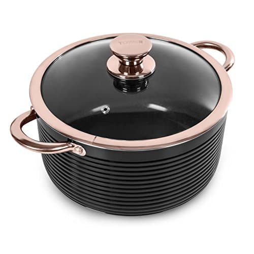 Image of Tower Casserole Dish with Lid, Linear Collection with Easy Clean Non-Stick Ceramic Coating, Aluminium, Black and Rose Gold, 4 Litres