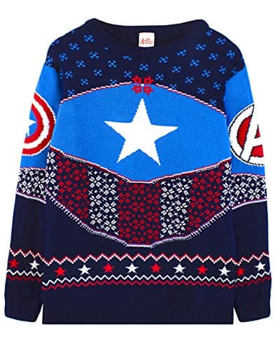 Image of Marvel Captain America Christmas Jumper Shield Blue/Red Knitted Sweater