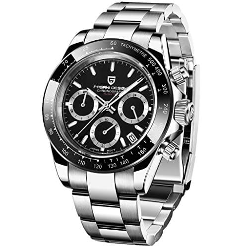 Image of Pagani Design Classic Men's Quartz Watch Japan VK63 Movement Ceramic Bezel Stainless Steel Waterproof Business Sport Chronograph Date (BLACK-PD1644)