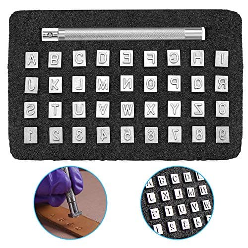 Image of GOLRISEN 37 Pcs Number and Letter Stamp Punch Set Clay Stamps Leather Craft I Metal Steel Punch Tools 6mm 26 Letters Alphabet 10 Numbers Leatherworking Saddle Making Tools for DIY Carving Embossing