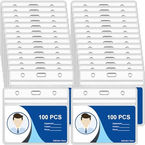 Image of 100pcs Plastic Card Holder for Lanyard, Horizontal Clear ID Card Holders, Waterproof Name Tag ID Badge Holders for Multiple Cards