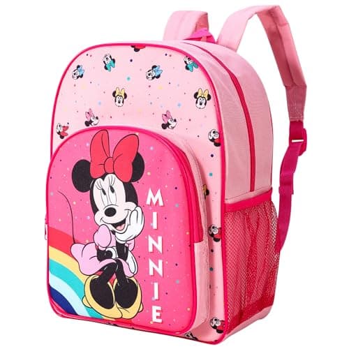 Image of Disney Minnie Mouse Kids Childrens Premium Backpack School Rucksack Travel Bag Boys Girls with side mesh pocket and front zipped pocket