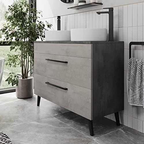 Image of Vitusso® 1200mm Bathroom Vanity Unit Double Countertop Basin Sink Wall Hung Freestanding Drawer Unit Storage Furniture Concrete Grey, Lyon White Basin