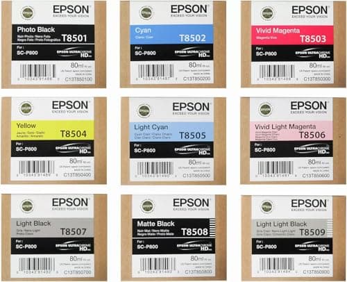 Image of Epson Original SureColor Ink Cartridges SC-P800, T8501, T8502, T8503, T8504, T8505, T8506, T8507, T8508, T8509 (Photo Black, Cyan, Magenta, Yellow, etc.) Full Set Multipack