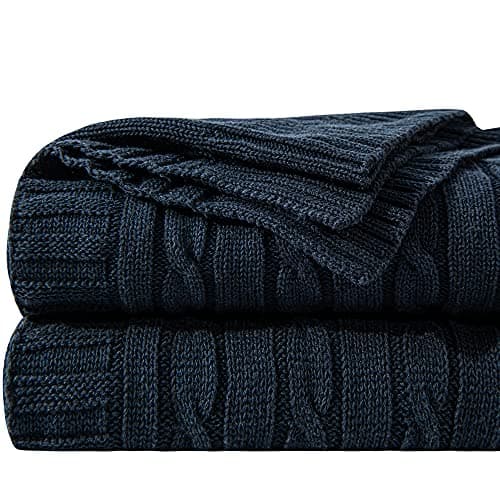 Image of NTBAY 100% Pure Cotton Cable Knit Throw Blanket, Super Soft Warm 130x170 Knitted Throw Blanket for Couch, Sofa, Chair, Bed - Extra Cozy, Machine Washable, Comfortable Home Decor, Navy, 130x170 cm