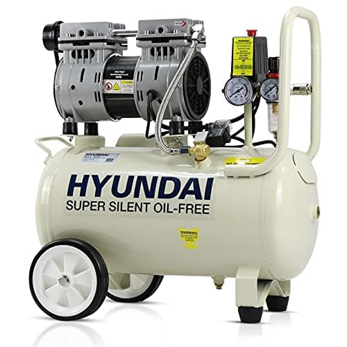 Image of Hyundai 24L Oil-Free Low Noise Air Compressor, 750W / 1hp 5.2CFM 118psi Portable Direct Drive Electric Compressor with Twin Gauges & Euro Quick Connectors