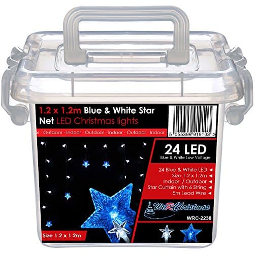 Image of 1.2 x 1.2m Star Window Curtain Net Christmas Lights with 24 Blue & White LEDs (suitable for Indoor/Outdoor)