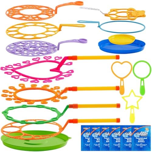Image of JOYIN 19pcs Big Bubble Wands Set with Tray, 53cm Giant Bubble Wands Bulk, Large Bubble Making Wand Kit for Kids, Summer, Outdoor Toys, Party & Games, 6 Pcs Bubble Solution, Suitable for Party Favors