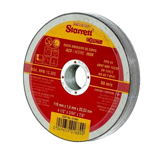 Image of Starrett Angle Grinder Cutting & Slitting Discs - Pack of 12 - For Stainless Steel, Metals & Plastics - 115 x 1mm with 22.23mm Bore - 4.5" Cut-Off Wheel