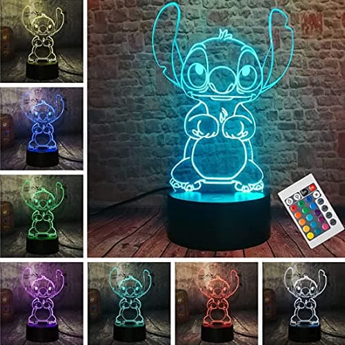 Image of LOUHH Stitch Night Light - 3D LED Intelligent Remote Control 16-Color Lamp for Children's Room Decoration and Holiday Gifts