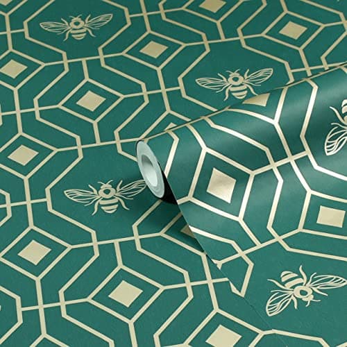 Image of furn. Bee Deco Geometric Printed Wallpaper, Emerald