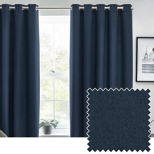 Image of furn. Dawn Textured Blackout Eyelet Curtains – Thermal Lined Pair (Midnight - Width 168 x Drop 137cm)