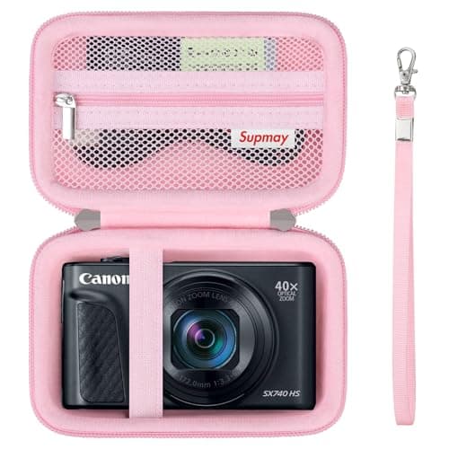 Image of Supmay Hard Carrying Case for Canon PowerShot SX740 HS/ SX730 HS/ SX720 HS/ SX620 HS/ G7 X Mark III/ G7 X Mark II Digital Camera, Storage Holder Travel Bag with Mesh Pocket for Battery Pack, Pink