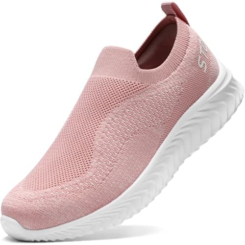 Image of STQ Slip on Trainers Womens Memory Foam Comfortable Work Shoes for Long Time Standing Fashion Walking Shoes Mix Pink 6 UK
