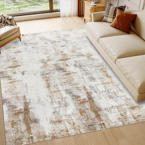Image of Famibay Rugs Living Room Large 200x290cm Washable Beige Brown Bedroom Rug Abstract Modern Soft Short Pile Area Rugs 5 mm Thin Anti Slip Rug Carpet for Living Room Bedroom Dining Room