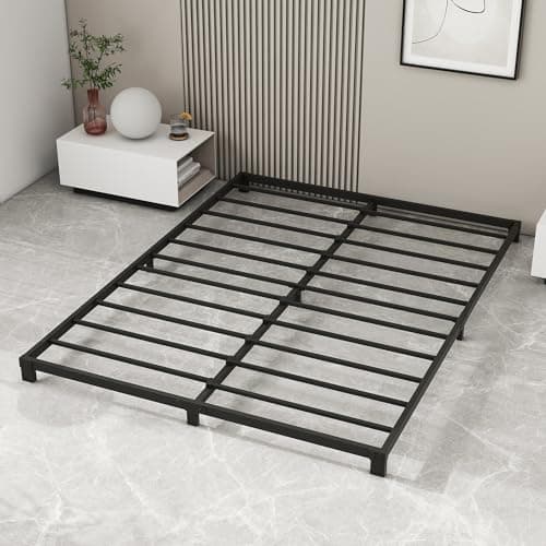 Image of VERFARM 12cm Low King Size Bed frame, Metal Bed 150x200 cm, 5ft King Heavy Duty Metal Platform Bed Frame with Steel Slat Support, No Box Spring Needed, Easy Assembly, Noise Free, Black