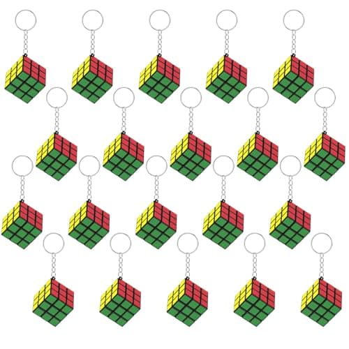 Image of 20 Mini Rubix Cube Keychains, 3x3 CM Pocket Puzzles for Travel Entertainment and Classroom Rewards, Engaging Brain Teaser for Stress Relief and Cognitive Training