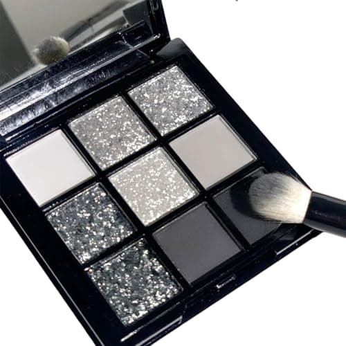 Image of 9-Color Smokey Eyeshadow Palette | Black, Dark Grey, White & Silver Shades, Waterproof & Highly Pigmented | Long-Lasting Makeup with Mirror for Women