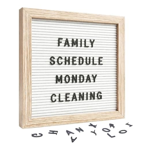 Image of White Felt Letter Board 25x25cm with 336 Letters – Minimalist Letter Board for Home, Office & Photo Display – Changeable Felt Letter Board with Stand and Wooden Frame