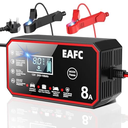 Image of EAFC 12V 8A Smart Car Battery Charger Pulse Repair Fast Charge For Car/Truck/Motorcycle AGM GEL WET Lead Acid LiFePO4 Battery Charging With Repair ModeM, Short-Circuit Protection, LCD Screen