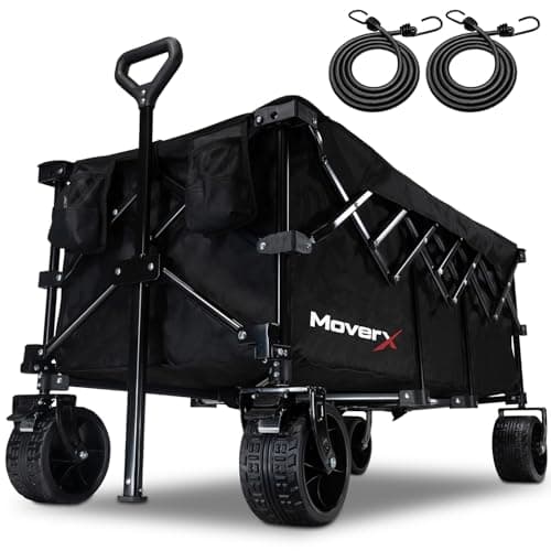 Image of MoverX 300L Festival Trolley on Wheels, Folding Wagon, Portable Camping Cart, Collapsible Foldable Trolly for Beach Outdoor Garden Picnic Shopping Fishing, Wide Wheels, Adjustable Handle, Black