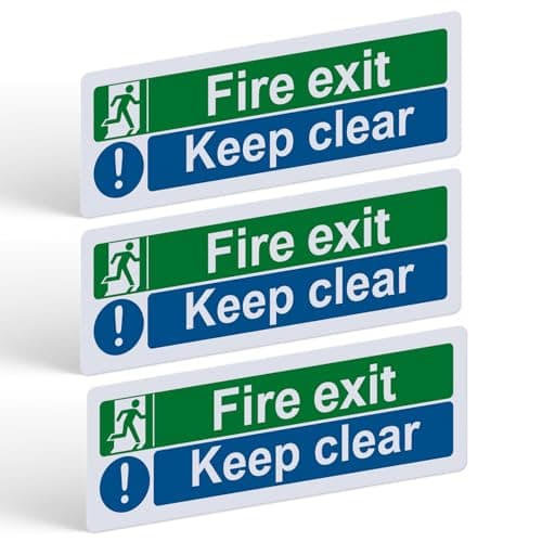 Image of 3 Pack Fire Exit Keep Clear Sign 300mm x 100mm, Self-Adhesive Vinyl Safety Sticker for Doors and Walls, Waterproof UV Resistant, Indoor Outdoor Use, Easy to Apply