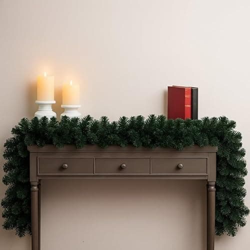 Image of 9ft Pine Plain Green Christmas Garland | 2.7m x 25cm Realistic, Non-Lit Xmas Garland for Decorating Stairs, Fireplaces, Doors & Windows, Flexible, Durable Holiday Home Decor for Indoor & Outdoor.