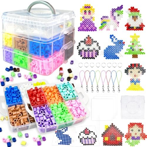 Image of 10mm Large Fuse Beads Kit for Kids,12 Colors XL Fuse Beads Set with Storage Box, Ironing Papers,Pegboards Booklet and Accessories,DIY Art Craft Toys Gifts for Girls & Boys Age 3+ Birthday Christmas