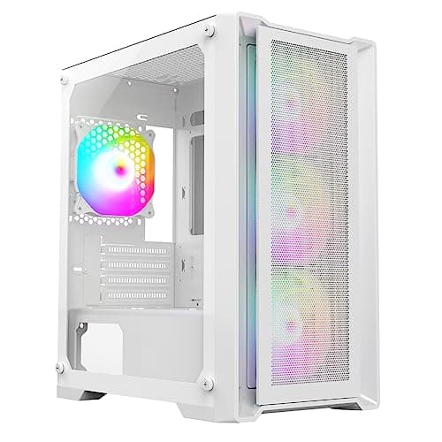 Image of CiT Vento Micro-ATX PC Gaming Case M/ATX with Mesh Front Panel & Tempered Glass Side Panel with 3 Front ARGB Fans & 1 Rear ARGB Fan Included | White