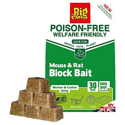 Image of The Big Cheese Poison-Free Mouse & Rat Block Bait - 10g x 30 Poison-Free Welfare Friendly British Grain Biodegradable Safe Around Children and Pets, Beige