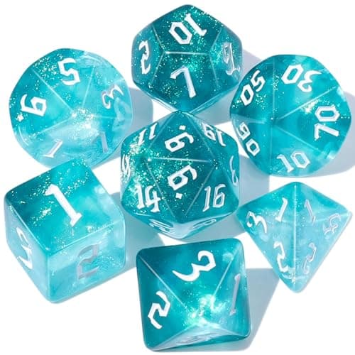 Image of Dzxin DND Game Dice Set, 7PCS Polyhedral Dice Set for Dungeons and Dragons RPG MTG Role Playing Table Games (Light Blue)