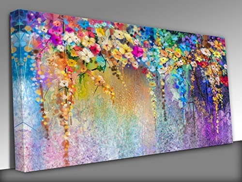 Image of Abstract floral watercolor painting Panoramic Canvas Wall Art Picture Print- 40 x 20 inch /101 x 51 cm- Dining Room Décor