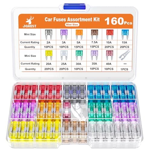 Image of JOREST 160Pcs Car Fuse Kit - Replacement Fuses Assortment Kit for Car/RV/Truck/Motorcycle(2Amp 3A 5A 7.5A 10A 15A 20A 25A 30A 35A 40A) - Mini Blade Fuses Automotive + Auto Fuse Puller