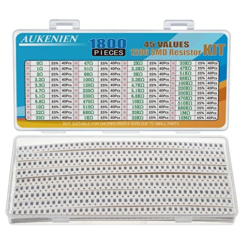 Image of AUKENIEN 1206 SMD Resistor Assortment Kit 45 Values 1800pcs 0R to 10M Ohm 1/4W SMT Chip Resistors Assorted with ±5% Tolerance