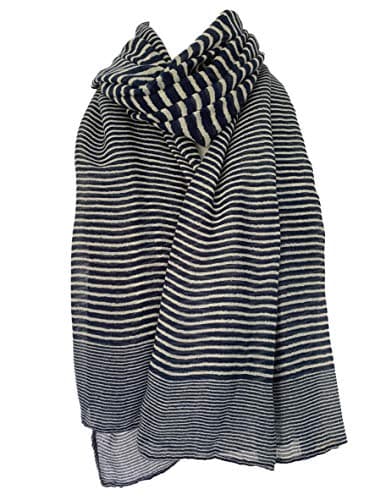 Image of Purple Possum® Striped Scarf Ladies Stripy Stripes Wrap Large Shawl Oversized Nautical (Navy Blue)
