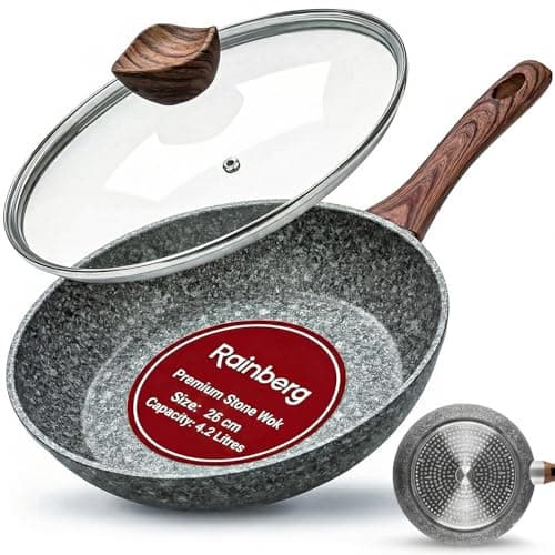 Image of Rainberg 26CM Frying Pan with Lid, Granite Nonstick Frying Pans with Lid, Stone Frying Pan, Induction Compatible (26CM)