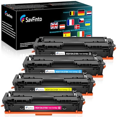 Image of SavFinto 216A Toner Cartridge Multipack Replacement for HP W2410A W2411A W2412A W2413A Toner Color LaserJet Pro M155a M155dw M155nw MFP M183fw M183fdw M182n M182nw (Black/Cyan/Magenta/Yellow, 4 Pack)