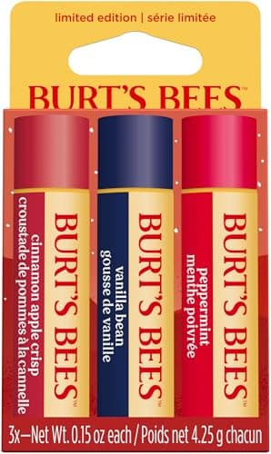 Image of Burt’s Bees Lip Balm Gift Set, Cinnamon Apple Crisp, Vanilla Bean, Peppermint, Lip Balm Multipack, 100% Natural Origin, 3x4.25g