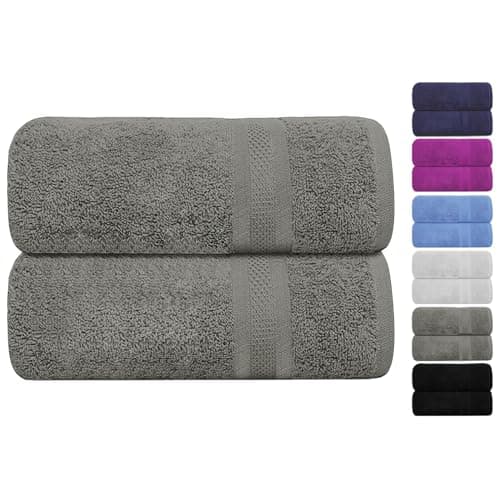 Image of Large Bath Towels Pack of 2 Pieces 100% Ring Spun Egyptian Cotton 600gsm Luxury 70x140cm Towels for Pool, Spa, and Gym Thick Durable and Highly Absorbent Hotel Quality Quick Drying Towels (Grey)