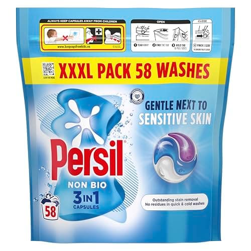 Image of Persil Non Bio 3 in 1 Washing Capsules laundry capsules gentle next to sensitive skin for outstanding stain removal in quick & cold washes 58 washes