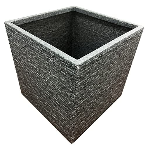 Image of STORM TRADING GROUP Large Garden Planters Flower Pots Slate & Lazio Effect Trough Square Patio Planters Pewter Grey (Large Square Slate Planter, 1 Planter)