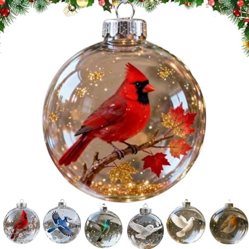 Image of Birds Christmas Glass Bauble Collection 2026,Clear Plastic Christmas Balls,Lifelike Birds,Festive Tree Decorations,Holiday Hanging Baubles, Collectible Keepsake Gifts (B)