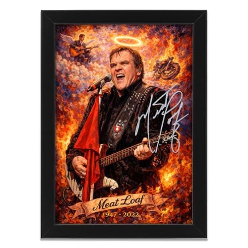 Image of Meat Loaf Art Styled Signed Poster Print - Limited Edition Autograph Fan Gift, Collectible Memorabilia Wall Art Merchandise – Bat Out of Hell & 2026 UK Tour Tribute (A4 Framed)