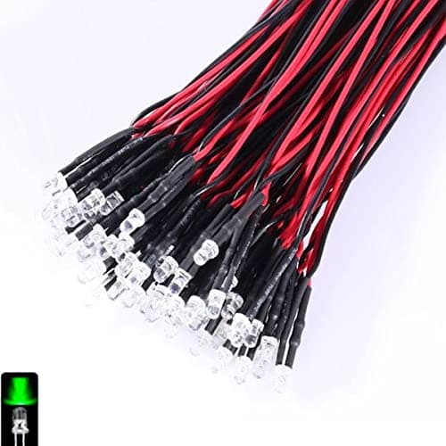 Image of UMTMedia® 50 Pieces 3mm Constant Green 12V Pre-Wired LEDs Lamp Wired LED 9V 12 Volts